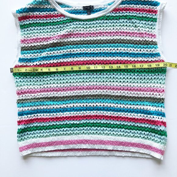 TALBOTS Sleeveless Crochet Colorful Striped Sweater Open Knit Women Large Petite - Picture 7 of 7